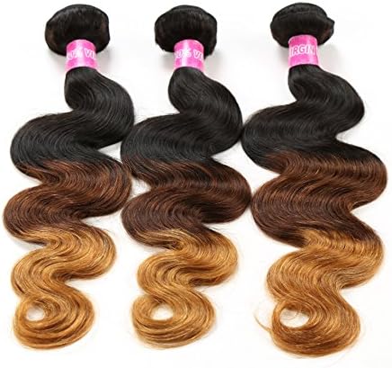 Grade 8a 1B 4 30 Ombre Color Brazilian Remy Human Hair Extensions 3 Bundles Body Wave Hair Weft per Package (14"14"14", 1B/4/30)
