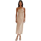 OBEEII Women Strapless Sequin Dress Sparkly Bodycon Midi Dress Glitter Tube Slim Fit Cocktail Night Party Dress