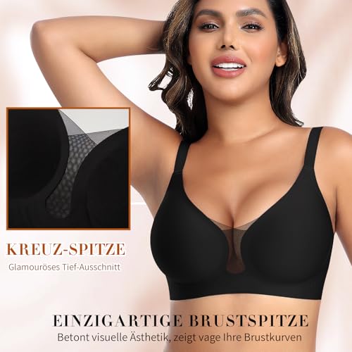 Women's Bra Without Underwire Seamless Smooth Soft Bra Fashionable Lace Mesh Deep V-Neck Comfortable Bra Padded Bra Bustier Non-Wired Soft Bra Seamless Bralette T-Shirt
