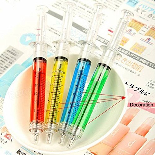 Bazaar 4Pcs Syringe Ballpoint Pen Random Color Needle Refill Ink Blue Bulk Novelty Blood Office School Funny Art Gift