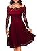 MissMay Women's Vintage Floral Lace Long Sleeve Boat Neck Cocktail Formal Swing Dress Red XX-Large