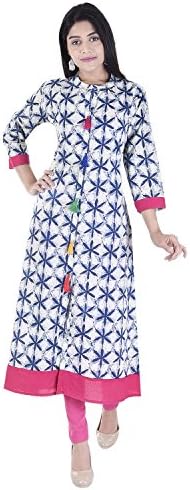 Black Bee Designer Latest Vaachi Vaachi Women's New Multicolored Tussles Kurti with A-Line Cut(Best Quality) (White, X-Large)