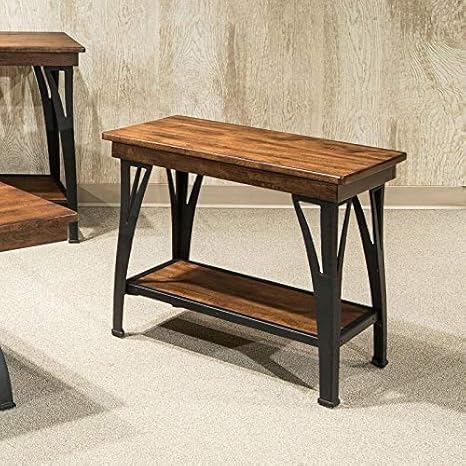 Amazon Com The District Copper Finish 1 Shelf Chairside Table Black Brown Industrial Traditional Rectangle Metal Wood Includes Hardware Shelf Storage Kitchen Dining