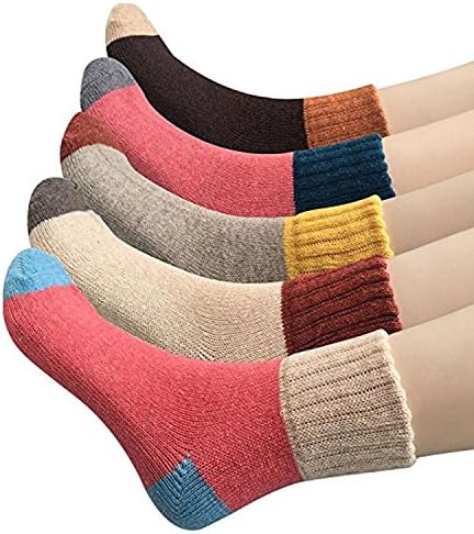 HAND SPINNER 5 Pairs Womens Winter Knitting Thicken Warm Cotton Socks Elastic Compression Sock, Outdoor Walking Hiking Camping Trekking