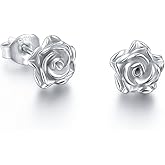 S925 Sterling Silver Rose Flower Stud Lotus Earrings for Women Teen