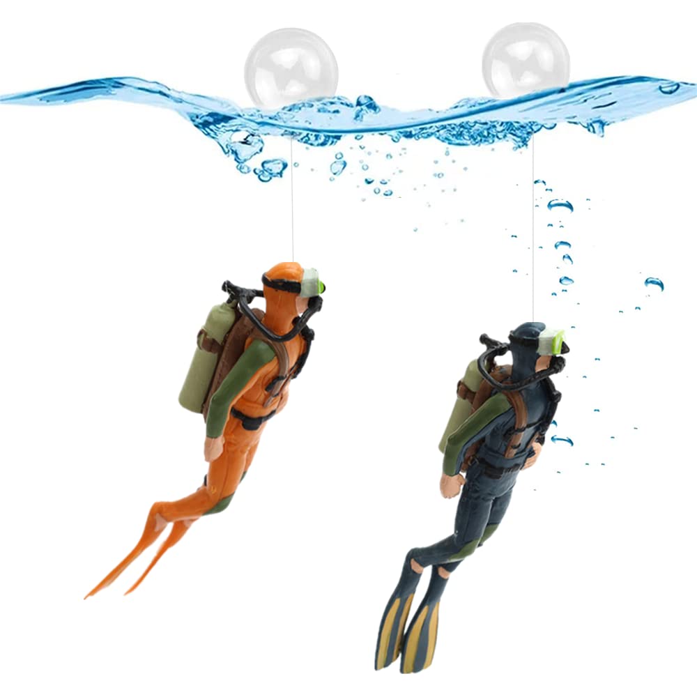 JLEivvi 2 Pack Fish Tank Creative Floating Aquarium Decorations - Diver Ornament Accessories for All Kinds of Aquariums (Blue+Orange)