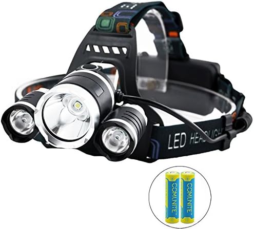 Comunite 5000 Lumen CREE XM-L T6 Outdoor LED Headlight Headlamp Portable Head Lamp Light Night for Camping, Running,Reading,Bicycle,Hunting,Fishing-2 Batteries Included
