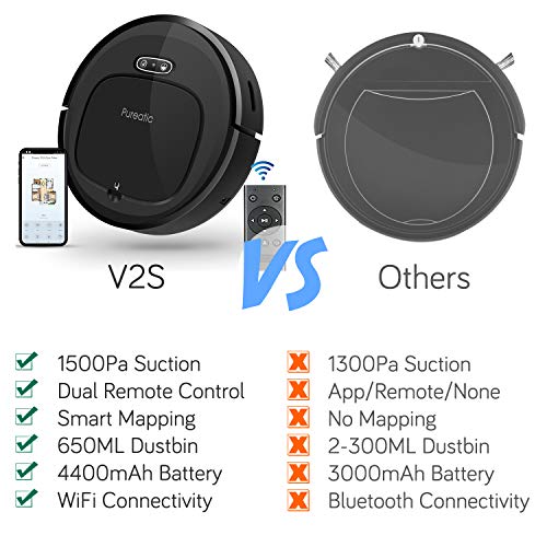 Pureatic V2S Robot Vacuum Cleaner with Smart Mapping, Dual Remote and