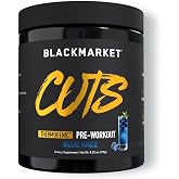 BLACKMARKET CUTS Pre Workout - Flavored Energy Powdered Drink Mix for Men &amp; Women, Great for Muscle Definition, Thermogenic, Creatine Free, (Blue Razz, 30 Servings)