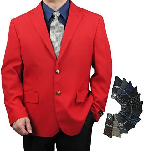 Triple Blessings Men's Classic Fit Single-Breasted 2-Button Blazer Jacket Sports Coat w/One Pair Of Dress Socks (Variety Of Colors) - Red 44L