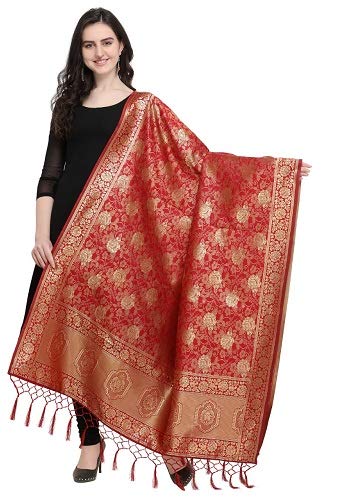 VAIVIDHYAM Womens silk Dupatta (3_ Red_ one size)