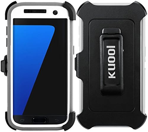 Galaxy S7 Edge Case, Kuool Heavy Duty Rugged Scratch Resistant Shockproof Max Protective with Belt Clip &amp; Built-in Screen Protector Case for Galaxy S7 Edge (Gray/White)