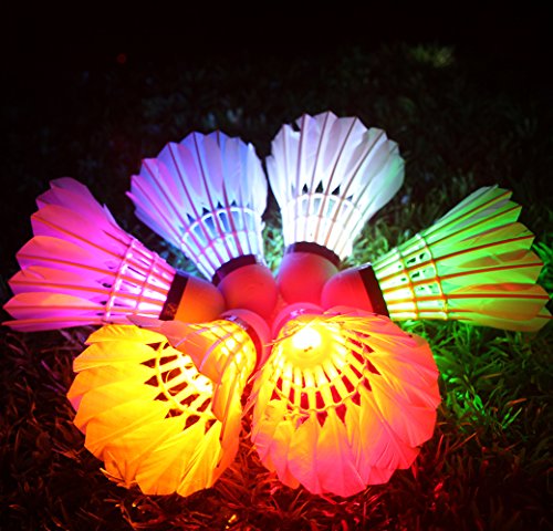 Inngree LED Badminton Birdies, LED Colourful Shuttlecock Dark Night Goose Feather Glow Birdies Lighting Outdoor Indoor Sport Activities (Colourful-6pcs)