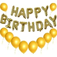 Happy Birthday Balloons | Large 16 inch Inflatable Happy Birthday Banner | Includes 10 Gold Latex Balloons |Gold 3D Mylar Foil Letters | Perfect Set for Kids and Adults Birthday Party Decorations