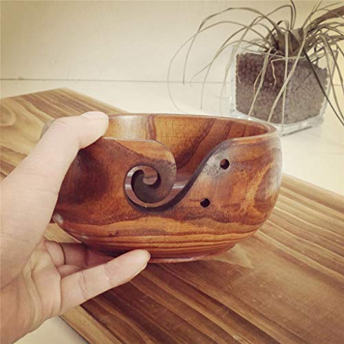 Staron  Wood Yarn Bowl Holder Rosewood Knitting Bowl with Holes Storage Crochet Yarn Knitting Accessories Case Yarn Bowl Organizer (A) - Thumbnail 4