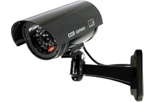 Fake Security Camera, Saikiot Dummy CCTV Surveillance System with Realistic Red Flashing Lights and Warning Sticker Indoor Outdoor Protect