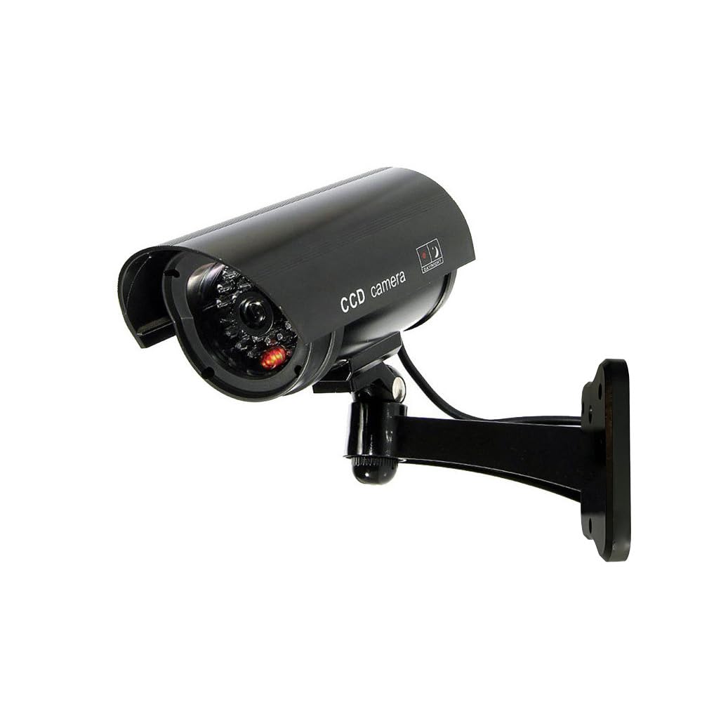 Photo 1 of Fake Security Camera, Saikiot Dummy CCTV Surveillance System with Realistic Red Flashing Lights and Warning Sticker Indoor Outdoor Protect