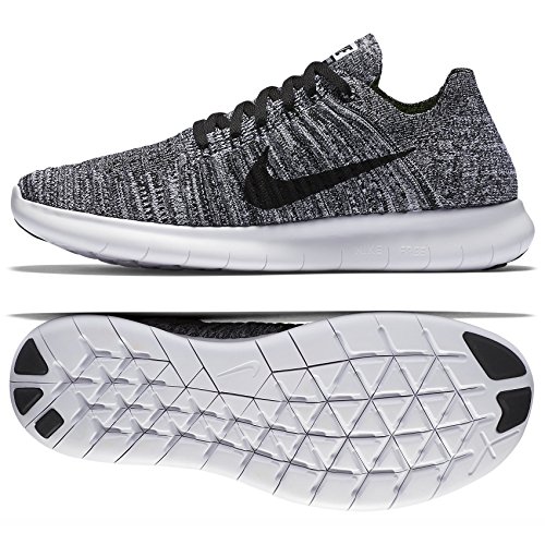 Nike Women's Free Running Motion Flyknit Shoes, White/Black - 6 B(M) US