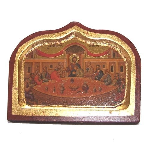 Holy Land Market Last Supper Icon with Sheets of Gold (Lithography) (4.3 x 3.4 inches)