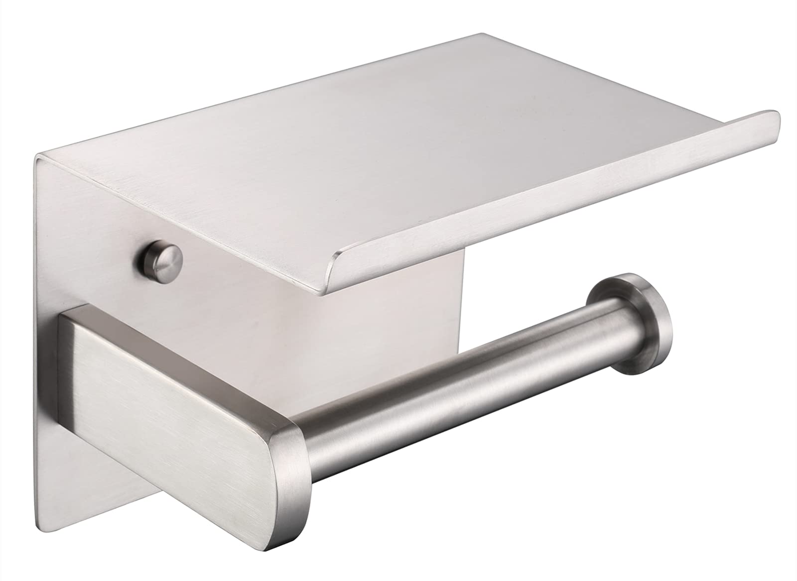 HomeHeng Toilet Paper Roll Holder with Shelf,SUS304 Stainless Steel,Brushed Modern Roll Tissue Holder,Self Adhesive and Wall Mounted,Bathroom Kitchen Accessories F928-03D