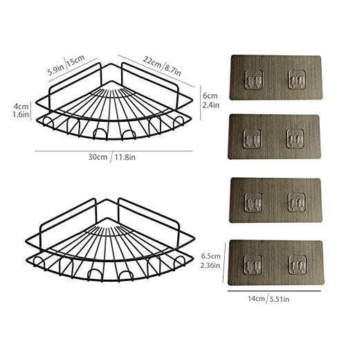 Yeegout Adhesive Shower Caddies Corner with Hooks No Drilling Bathroom Shelf Organizer Kitchen Basket Rack, 2 Pack