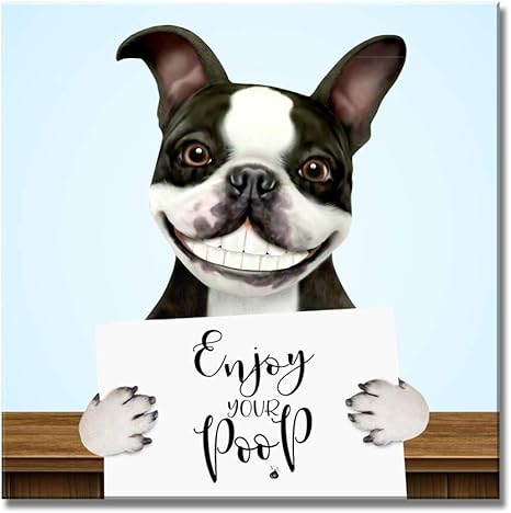 Amazon Com Bathroom Humor Wall Art Decor Funny Dog With Enjoy Your Poop Sign Canvas Artwork Print Bathroom Funny Decor Posters Prints