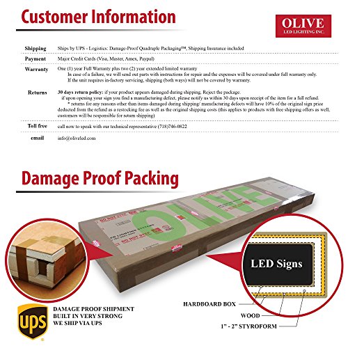 OLIVE LED Sign Full Color P20, 15"x66" Programmable Scrolling Outdoor Message Display Signs EMC - Industrial Grade Business Ad machine.