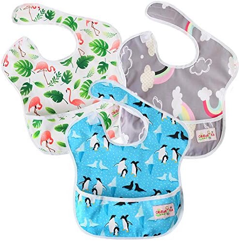 Ohbabyka3点セット ビブ お食事エプロン スタイ よだれかけ スーパービブ 防水 まとめ買い特価 袖なし 給食 ベビー用エプロン Szy ポケット付き 離乳食エプロン 赤ちゃん用エプロン 保育園