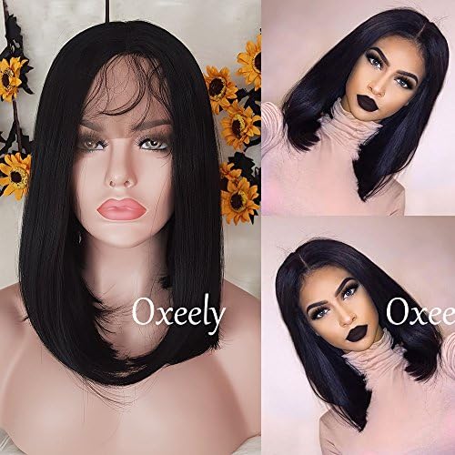 Oxeely Short Bob Synthetic Bob Lace Front Wig with Baby Hair Heat Reasistant Synthetic Lace Front Wigs for Black Women 16''