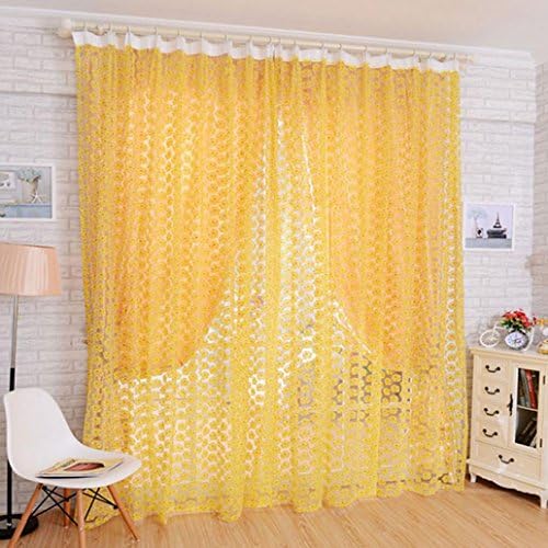 Window Curtain ,Ruhiku Fashion Rose Tulle Window Screens Door Balcony Curtain Panel Sheer 200X100cm (Yellow)