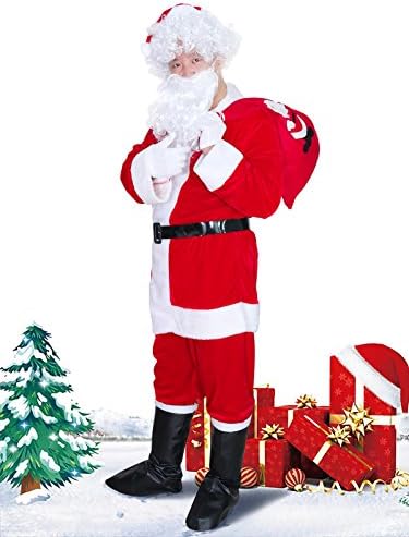 ZARARA Christmas Santa Claus Costumes Velvet Men's Deluxe Santa Suit 9pc (XL, Red) … (XXL, Red)