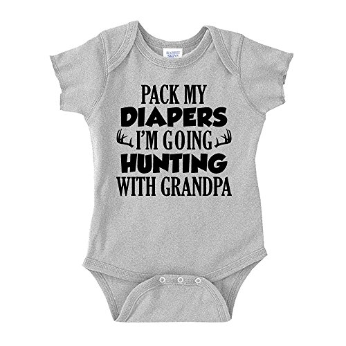 The Shirt Den Pack My Diapers I'm Going Hunting with Grandpa Baby One Piece NB Athletic Heather