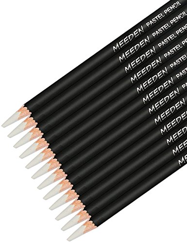 MEEDEN Pastel White Pencils Soft 5.0 mm Core for Blending Mixing Fine Detail Work 12 PCS Artist's Sketching Pencils Set