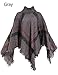 HITOP Womens Dress Ponchos, Boho Loose Tassel Plaid Poncho Turtleneck Jumper Knit Oversized Pullover Sweater Tops for Women Gray
