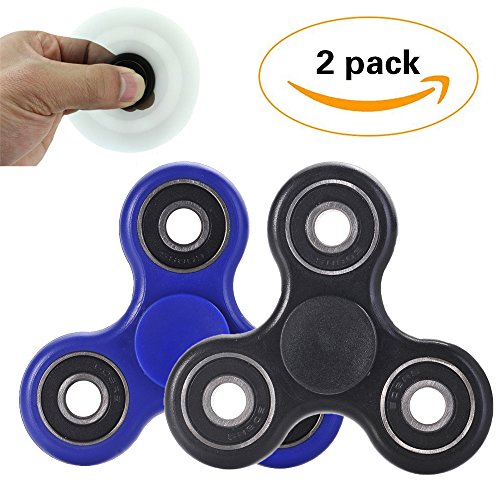 Tri Fidget Hand Spinner - NOKEA Ultra Fast Bearings Durable Toy High Speed 1-3 Min- Perfect For ADD, ADHD, Anxiety, and Autism Adult Children (2 Pack Black Blue)