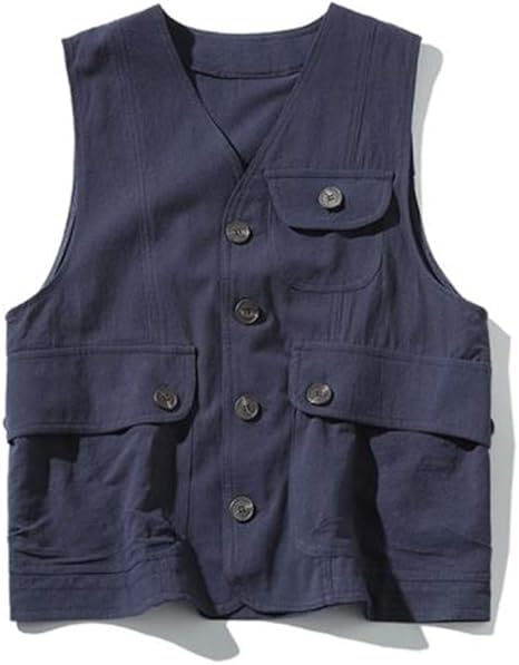 Amazon ショッフェ メンズ 綿麻 多機能 リネン ト ラベルベスト ポケット付き 前開き 大きいサイズ ベスト サマーベスト 無地 カジュアル ストリート フォーマル ベスト 通販