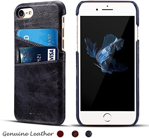 iPhone 7 Case,[Genuine Leather][2 Card Slots][Business Style] CASEOWL Luxury Vintage Soft Leather Slim Case Back Cover for iPhone 7-4.7 inch Display(Navy Blue)