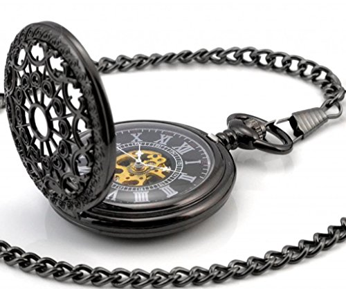 Infinite U Heart Shape Black Spider Web Hollow Skeleton Steel Mechanical Movement Pocket Watch