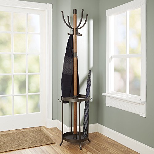 Silverwood Dawson Wood and Metal Coat Rack with Umbrella Stand - Thumbnail 2
