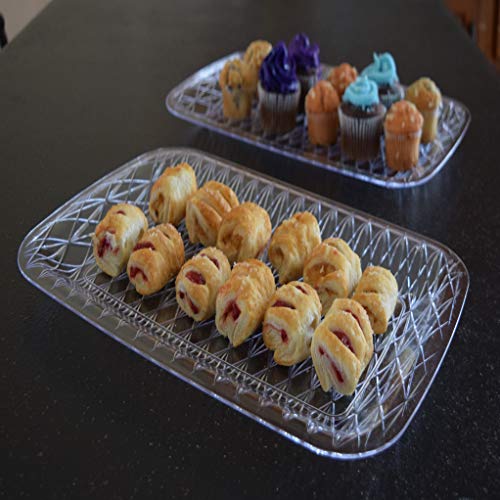Plastic Serving Tray Disposable Cupcake Stand Clear Reusable Food Platter Appetizer Display Set of 2 (16 x 10) - Thumbnail 4