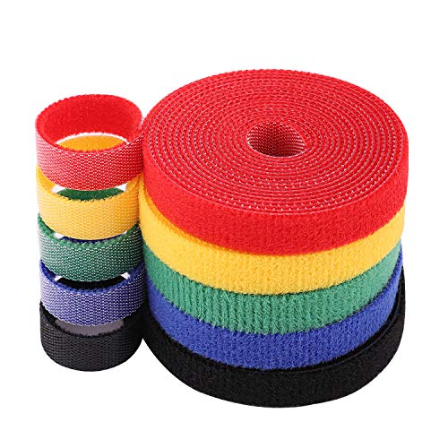 MoKo 5 Roll Cable Straps Cable Ties Reusable, Nylon Fastening Tape with Hook and Loop Wire Straps, 33 Foot / 2M Wire Cord Tape Fastening Straps for Cords Cable Management, Computer, Home/Office