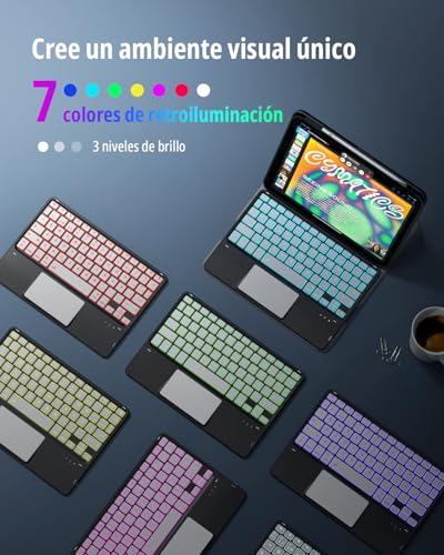 CACOE 360° Rotating Keyboard Case for iPad Air 8/7 Generation 2026/2025 M4/M3 11 Inch Air 6/5/4 with Touch Panel, 7 Color Backlight, Removable Wireless Keyboard, Black