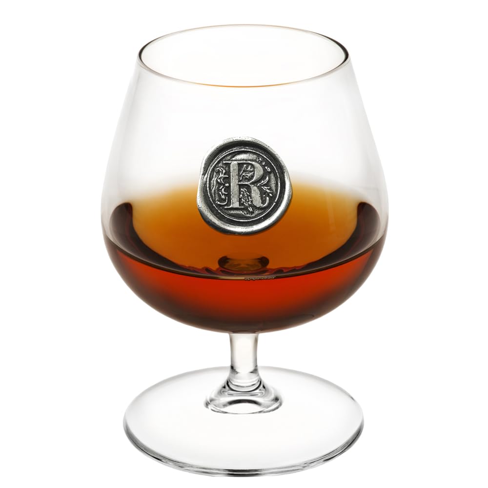 English Pewter Company 14.5oz Brandy Cognac Snifter Glass with Monogram Initial - Personalised Gift with Your Choice of Initial (R) [MON218]