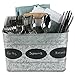 LifeSmart USA Galvanized Drinks Silverware Flatware Caddy Organizer for Kitchen Countertop Storage Dining Table Comfortable Wooden Handle Chalkboard Labels and Marker