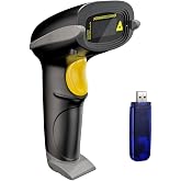 NADAMOO Wireless Barcode Scanner 328 Feet Transmission Distance USB Cordless 1D Laser Automatic Barcode Reader Handhold Bar Code Scanner with USB Receiver for Store, Supermarket, Warehouse
