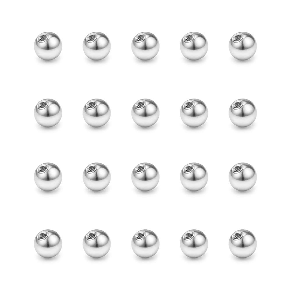 FECTAS 20pcs Stainless Steel Piercing Balls Silver Replacement Ball for 1.2mm Thread Piercing Jewellery (2.5mm)