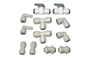 YZMSZ 12pcs 1/2 inch water line Quick Connect Push In to Connect Tube Fitting for RO Reverse Osmosis Water Filter Tube Fittings. (Valve + Tee + Elbow + Straight + Bulkhead + Elbow stem)