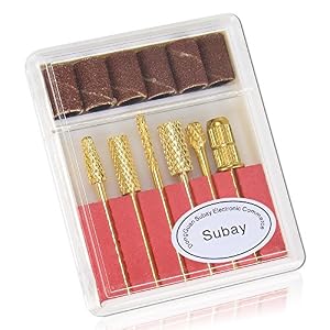 Image of Nail Drill Bits Set 3/32 Inch Gold Carbide Nail Art Bit Tools with Case Storage(1 Set of 6pcs Fine Drill Bits)