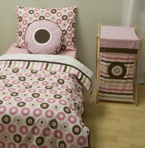 Bacati Mod Crib Fitted Sheet, Pink Dots/Chocolate Stripes