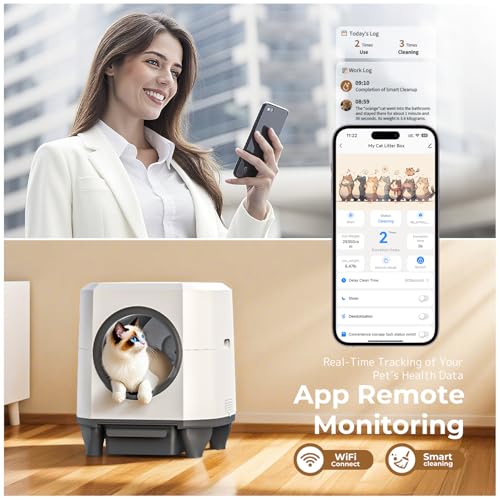 OROLEY Self-Cleaning Litter Box, Automatic Cat Litter Box with APP Control & Safety Sensor，Large Capacity Design for Multiple Cats,Built-in Deodorizing Scent Box and Garbage Bags